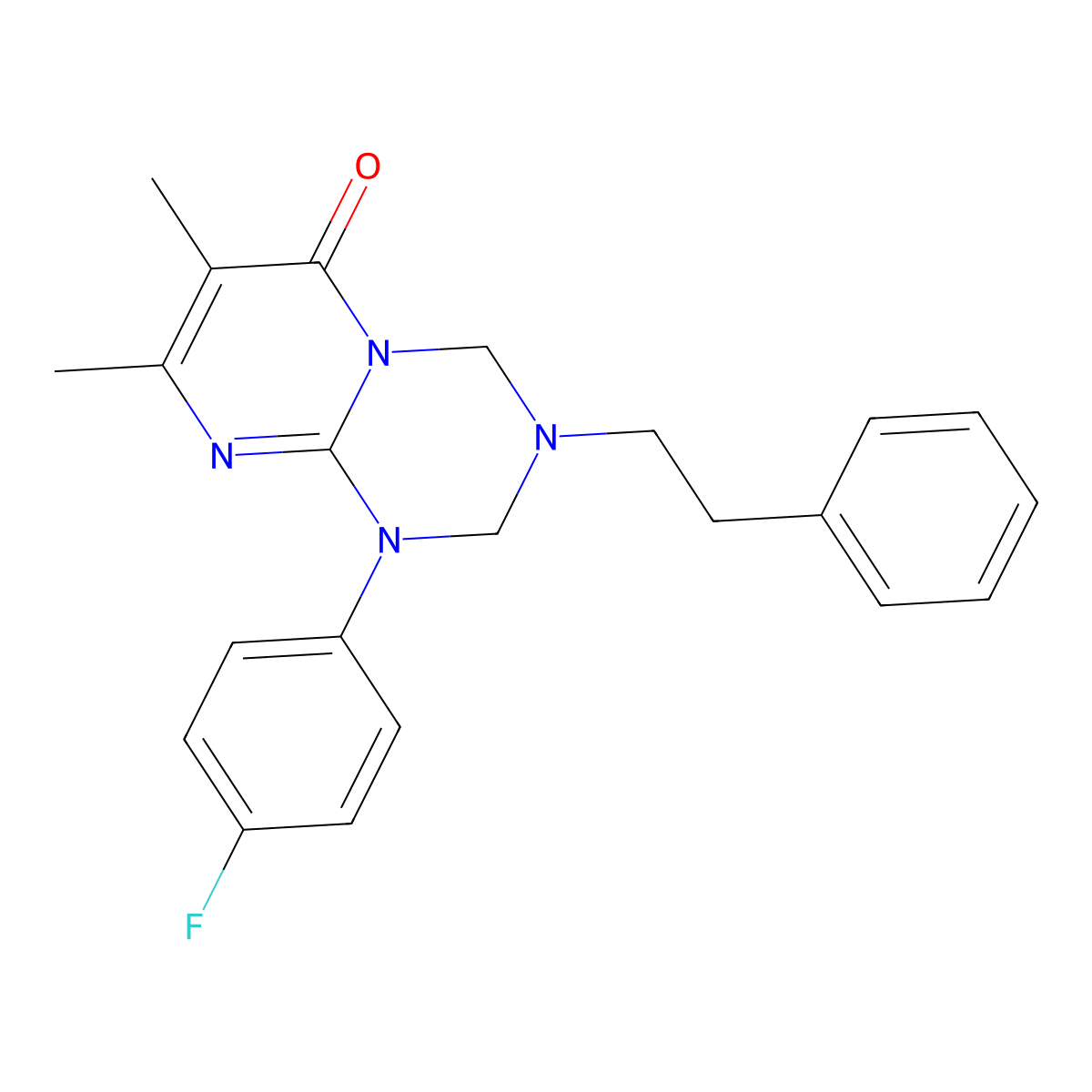 1-(4-fluorophenyl)-7,8-dimethyl-3-(2-phenylethyl)-1,2,3,4-tetrahydro-6H-pyrimido[1,2-a][1,3,5]triazin-6-one molecular structure, CAS 1158269-79-4