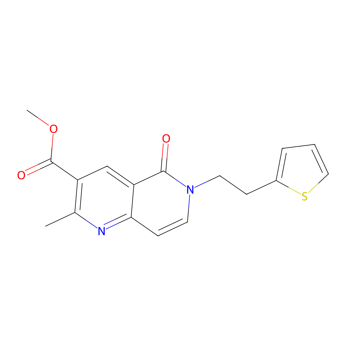 Methyl 2-methyl-5-oxo-6-[2-(2-thienyl)ethyl]-5,6-dihydro-1,6-naphthyridine-3-carboxylate molecular structure, CAS 1158272-84-4