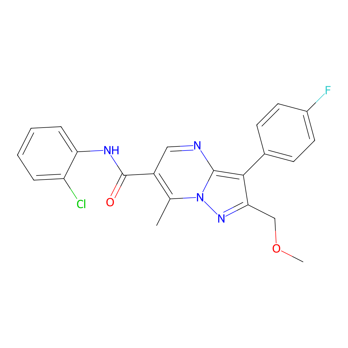 N-(2-chlorophenyl)-3-(4-fluorophenyl)-2-(methoxymethyl)-7-methylpyrazolo[1,5-a]pyrimidine-6-carboxamide molecular structure, CAS 1158274-39-5