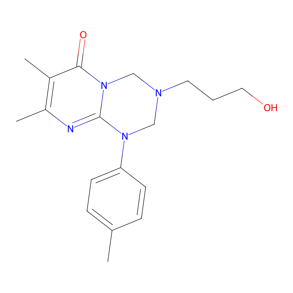 3-(3-hydroxypropyl)-7,8-dimethyl-1-(4-methylphenyl)-1,2,3,4-tetrahydro-6H-pyrimido[1,2-a][1,3,5]triazin-6-one molecular structure, CAS 1158276-17-5