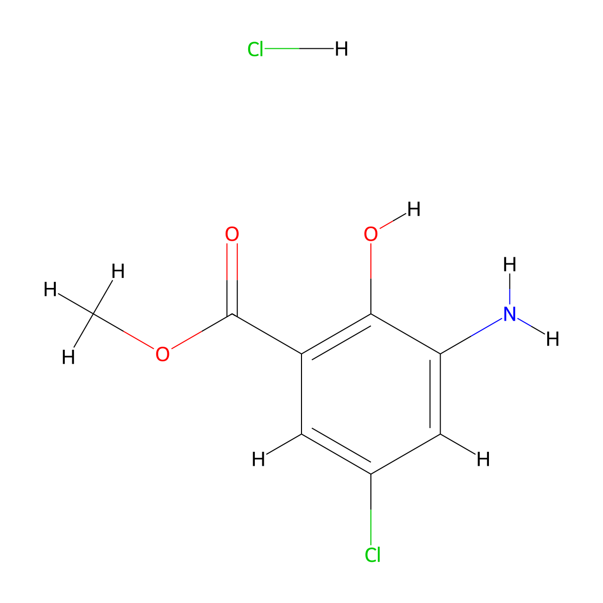 Methyl 3-amino-5-chloro-2-hydroxybenzoate hydrochloride molecular structure, CAS 1158281-64-1