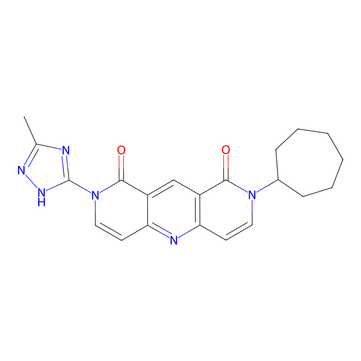 2-cycloheptyl-8-(3-methyl-1H-1,2,4-triazol-5-yl)pyrido[4,3-b][1,6]naphthyridine-1,9(2H,8H)-dione molecular structure, CAS 1158286-03-3