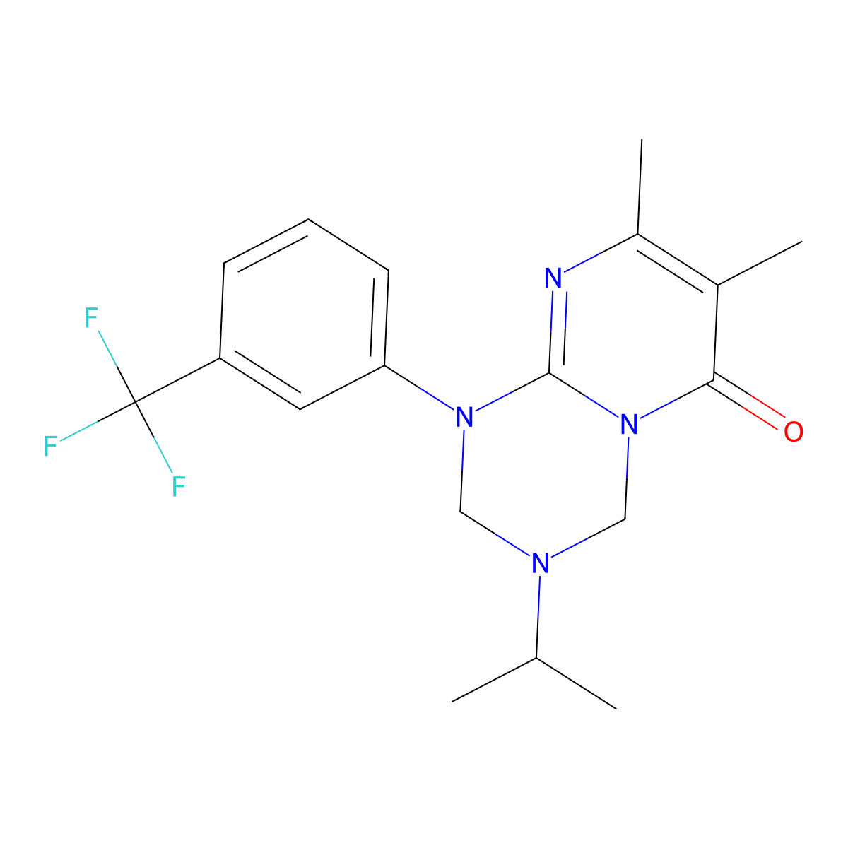 7,8-dimethyl-3-(propan-2-yl)-1-[3-(trifluoromethyl)phenyl]-1,2,3,4-tetrahydro-6H-pyrimido[1,2-a][1,3,5]triazin-6-one molecular structure, CAS 1158289-84-9