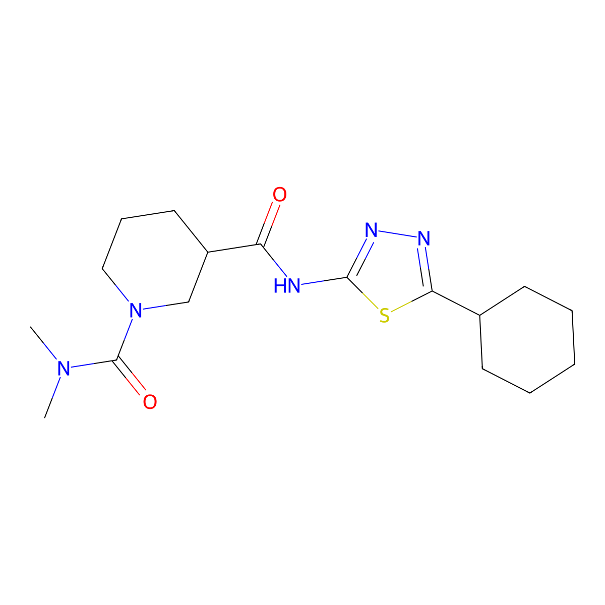 N~3~-(5-cyclohexyl-1,3,4-thiadiazol-2-yl)-N~1~,N~1~-dimethylpiperidine-1,3-dicarboxamide molecular structure, CAS 1158293-38-9
