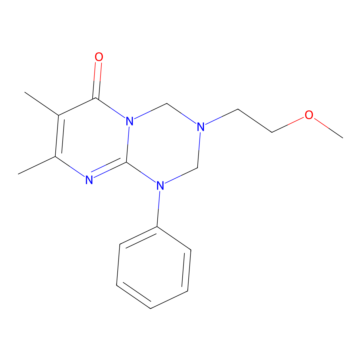 3-(2-methoxyethyl)-7,8-dimethyl-1-phenyl-1,2,3,4-tetrahydro-6H-pyrimido[1,2-a][1,3,5]triazin-6-one molecular structure, CAS 1158298-78-2