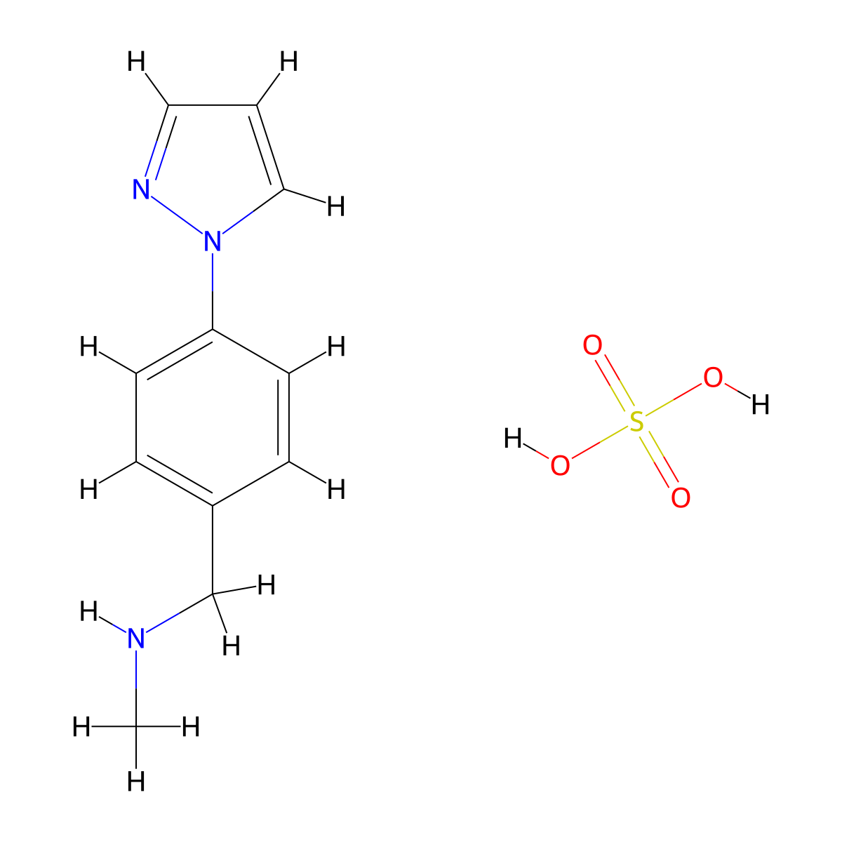 methyl({[4-(1H-pyrazol-1-yl)phenyl]methyl})amine; sulfuric acid molecular structure, CAS 1158302-05-6