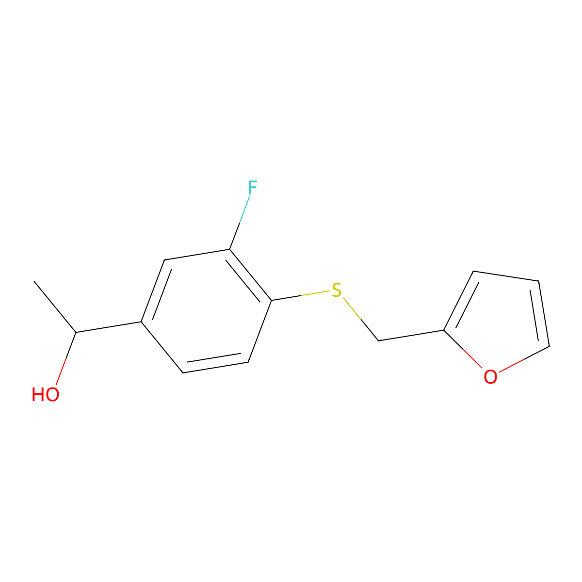 1-(3-Fluoro-4-{[(furan-2-yl)methyl]sulfanyl}phenyl)ethan-1-ol molecular structure, CAS 1158302-59-0