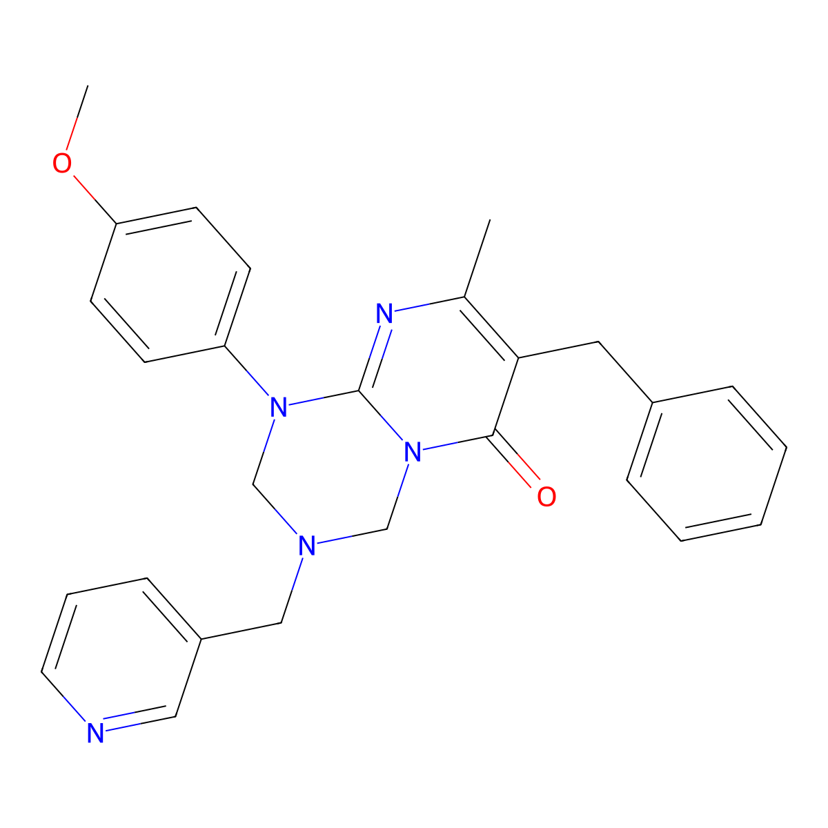 7-benzyl-1-(4-methoxyphenyl)-8-methyl-3-(3-pyridylmethyl)-1,2,3,4-tetrahydro-6H-pyrimido[1,2-a][1,3,5]triazin-6-one molecular structure, CAS 1158307-88-0