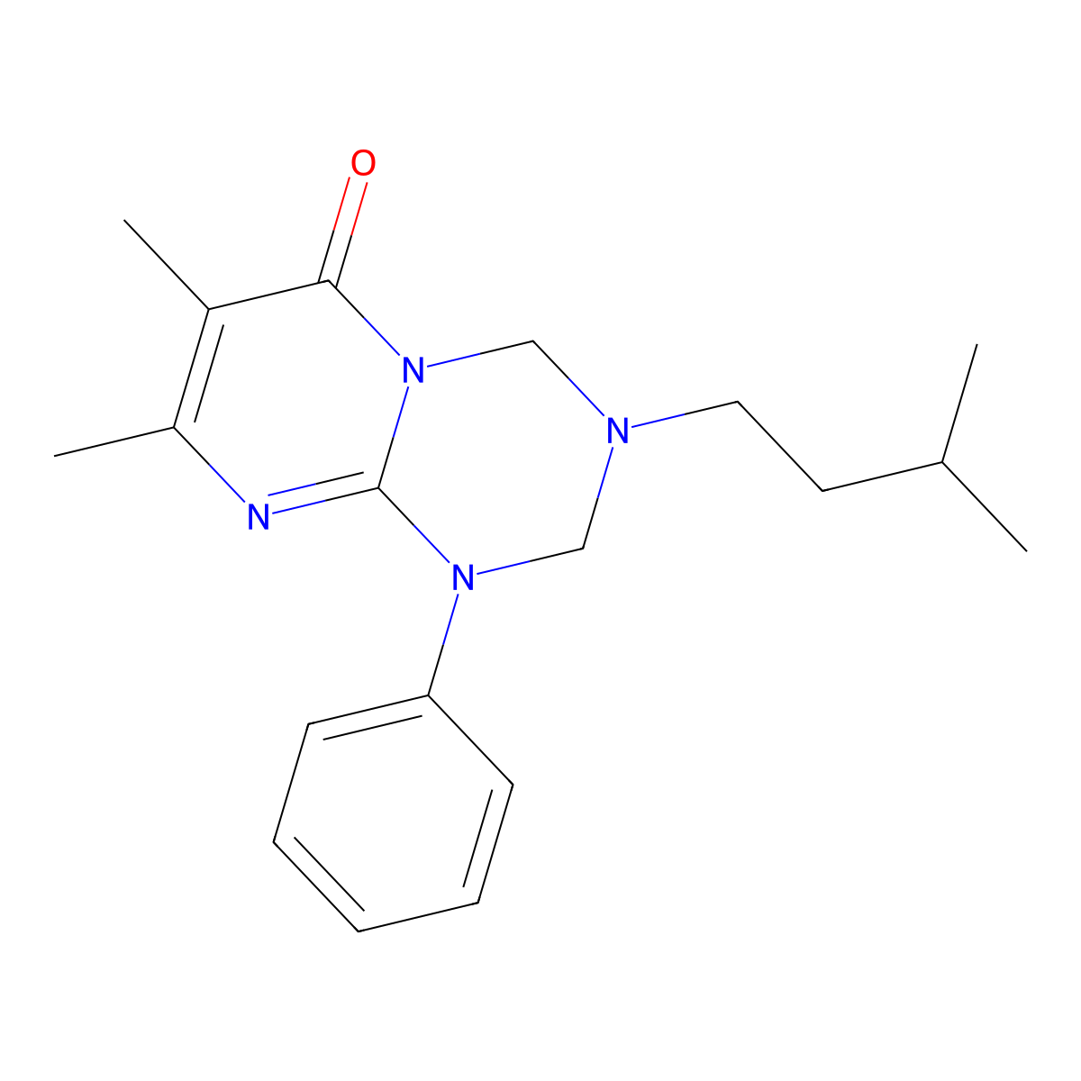 7,8-Dimethyl-3-(3-methylbutyl)-1-phenyl-2,4-dihydropyrimido[1,2-a][1,3,5]triazin-6-one molecular structure, CAS 1158309-52-4