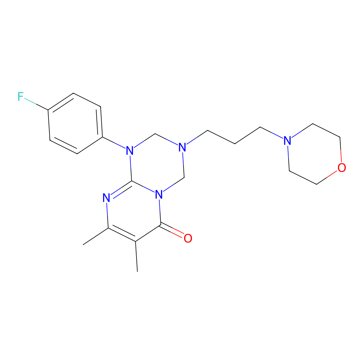 1-(4-fluorophenyl)-7,8-dimethyl-3-(3-morpholinopropyl)-1,2,3,4-tetrahydro-6H-pyrimido[1,2-a][1,3,5]triazin-6-one molecular structure, CAS 1158313-30-4