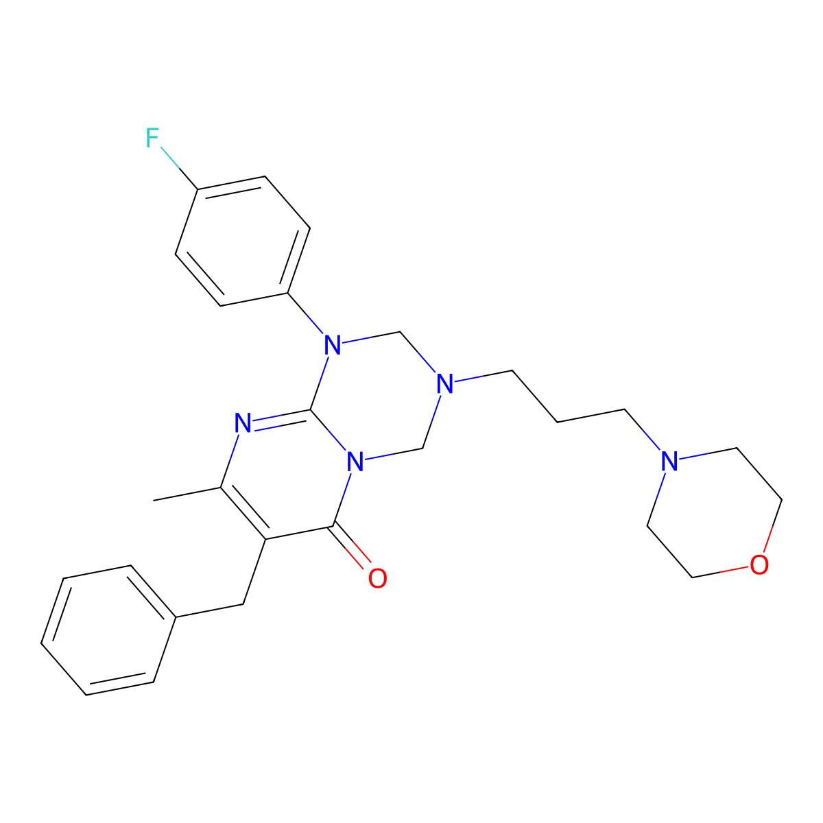 7-benzyl-1-(4-fluorophenyl)-8-methyl-3-(3-morpholinopropyl)-1,2,3,4-tetrahydro-6H-pyrimido[1,2-a][1,3,5]triazin-6-one molecular structure, CAS 1158319-35-7