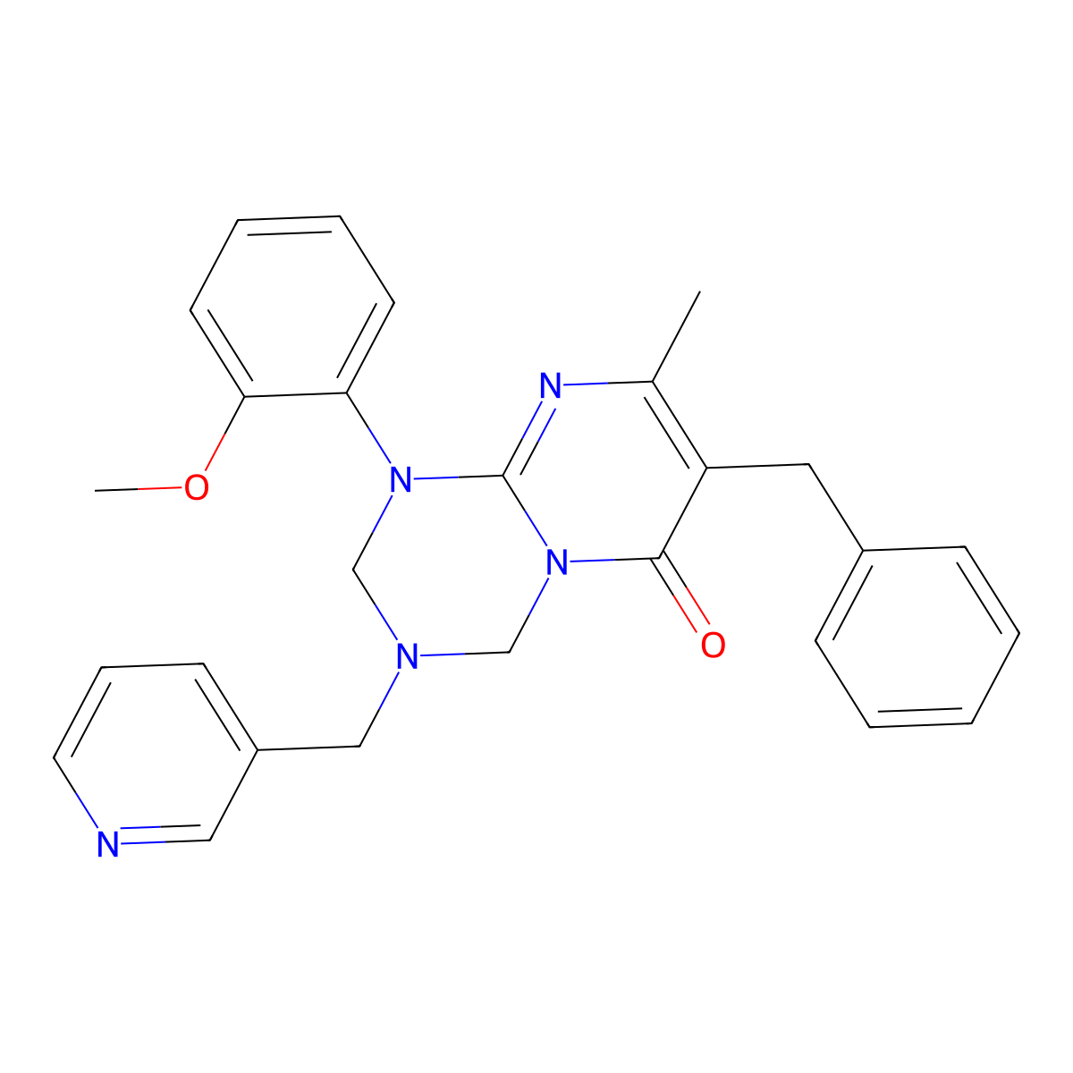 7-benzyl-1-(2-methoxyphenyl)-8-methyl-3-(pyridin-3-ylmethyl)-1,2,3,4-tetrahydro-6H-pyrimido[1,2-a][1,3,5]triazin-6-one molecular structure, CAS 1158325-92-8