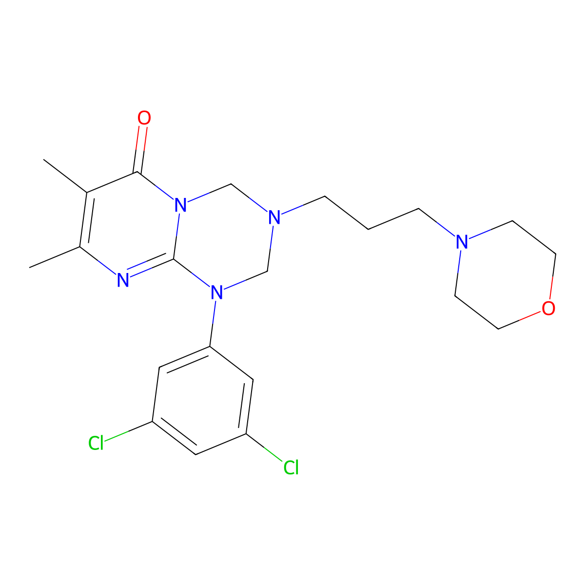 1-(3,5-dichlorophenyl)-7,8-dimethyl-3-[3-(morpholin-4-yl)propyl]-1,2,3,4-tetrahydro-6H-pyrimido[1,2-a][1,3,5]triazin-6-one molecular structure, CAS 1158328-33-6