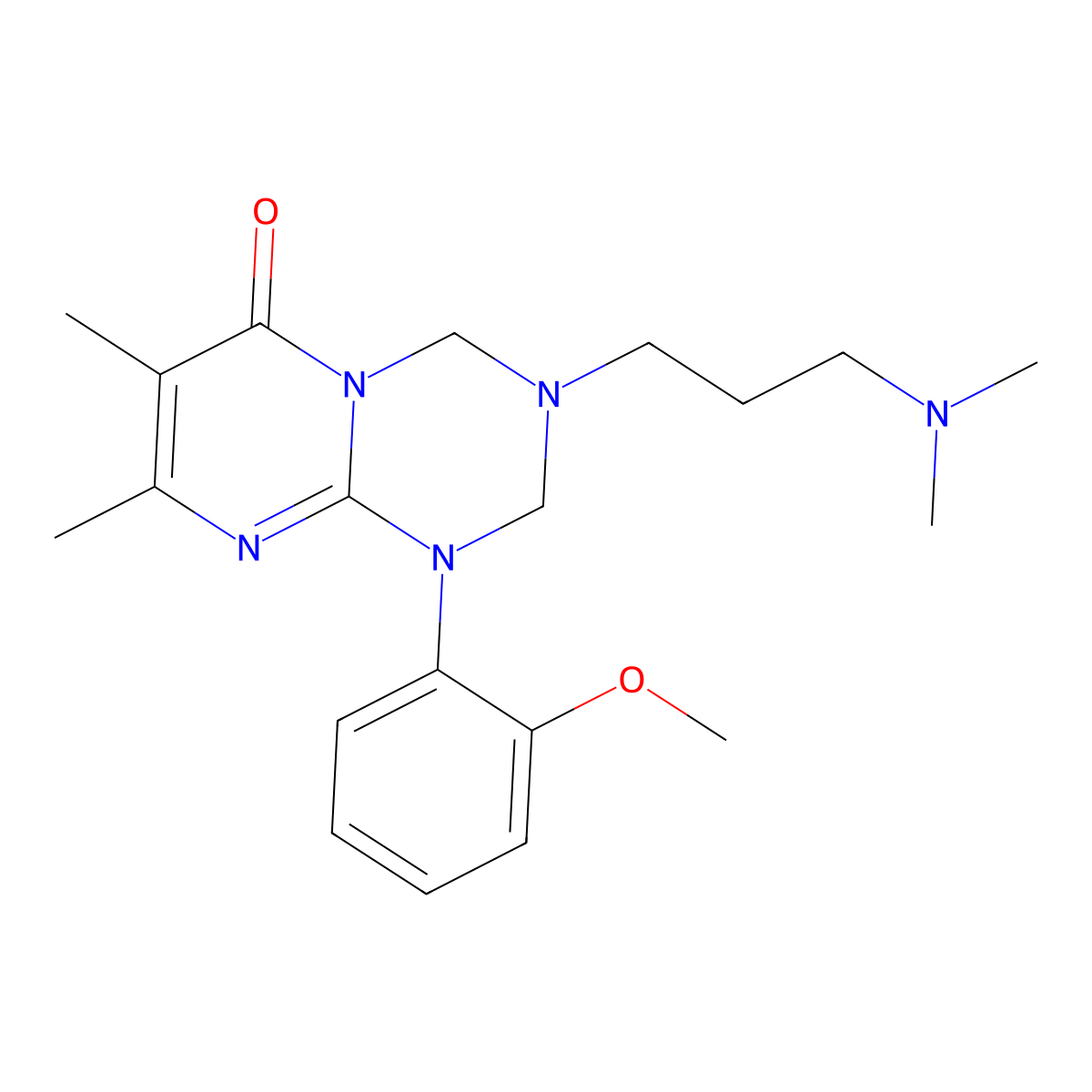 3-[3-(dimethylamino)propyl]-1-(2-methoxyphenyl)-7,8-dimethyl-1,2,3,4-tetrahydro-6H-pyrimido[1,2-a][1,3,5]triazin-6-one molecular structure, CAS 1158331-08-8