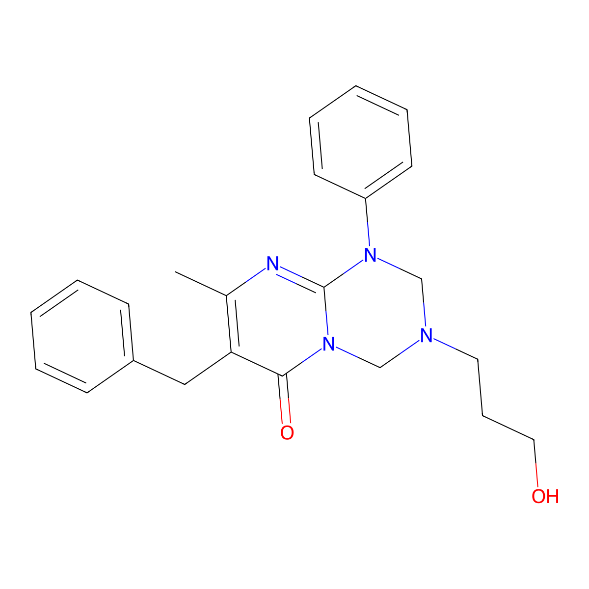 7-Benzyl-3-(3-hydroxypropyl)-8-methyl-1-phenyl-2,4-dihydropyrimido[1,2-a][1,3,5]triazin-6-one molecular structure, CAS 1158337-67-7