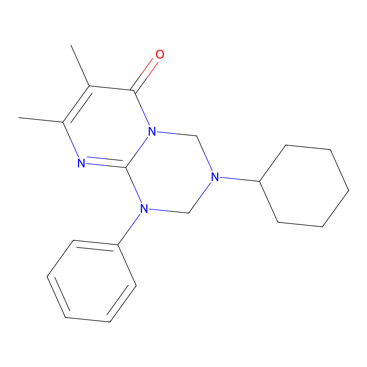 3-Cyclohexyl-7,8-dimethyl-1-phenyl-2,4-dihydropyrimido[1,2-a][1,3,5]triazin-6-one molecular structure, CAS 1158356-13-8