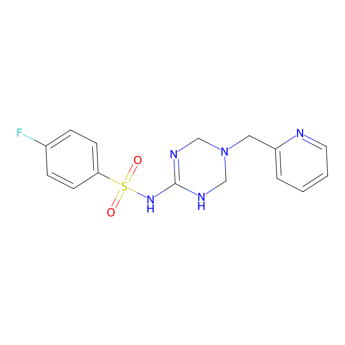 4-fluoro-N-[5-(pyridin-2-ylmethyl)-1,4,5,6-tetrahydro-1,3,5-triazin-2-yl]benzenesulfonamide molecular structure, CAS 1158362-97-0