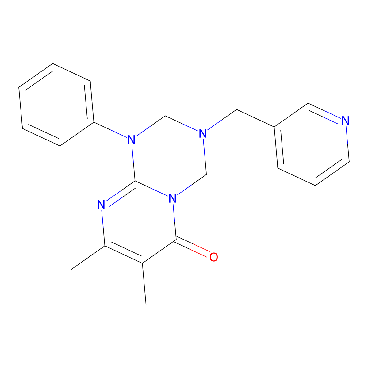 7,8-dimethyl-1-phenyl-3-(3-pyridylmethyl)-1,2,3,4-tetrahydro-6H-pyrimido[1,2-a][1,3,5]triazin-6-one molecular structure, CAS 1158365-89-9