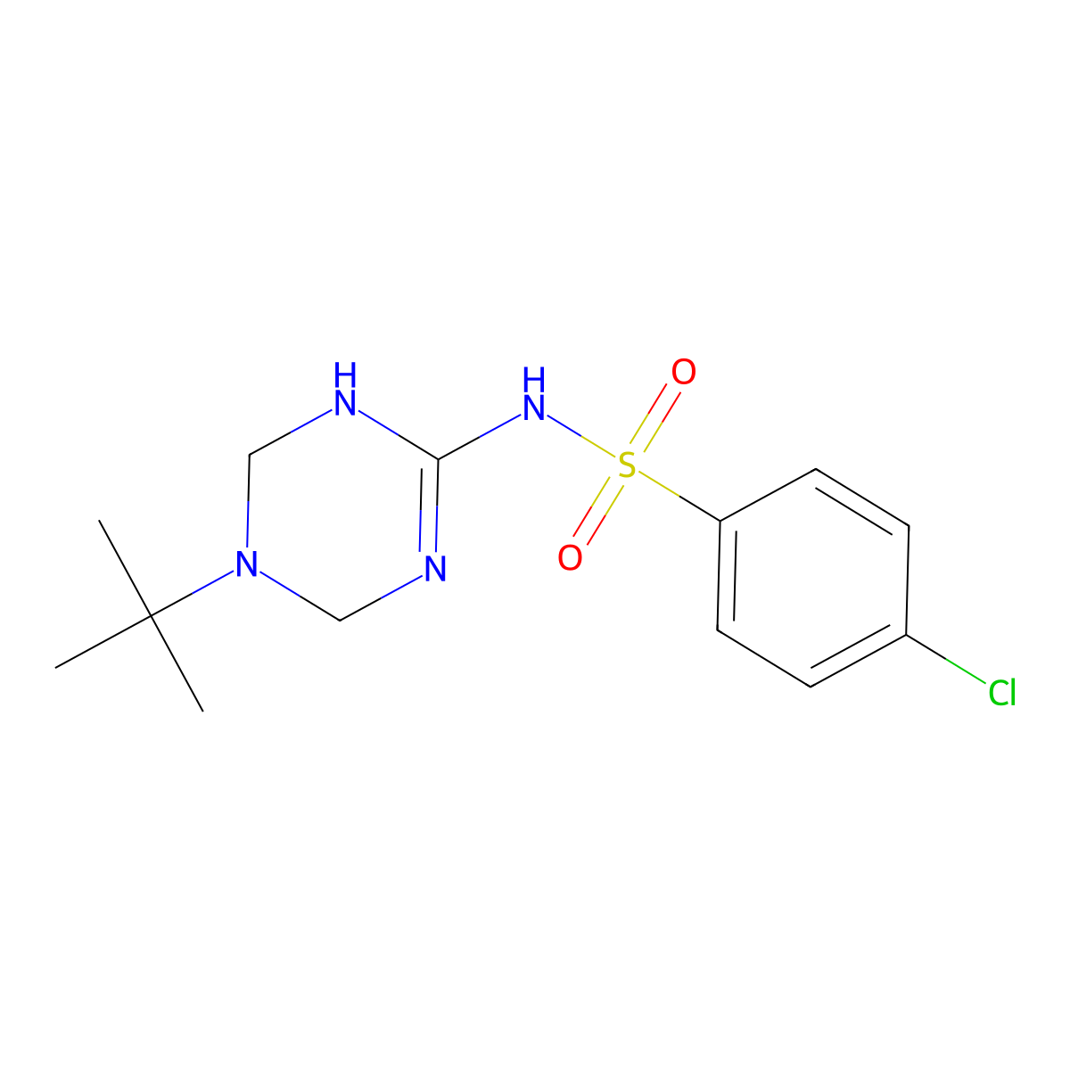 N-(5-tert-butyl-1,4,5,6-tetrahydro-1,3,5-triazin-2-yl)-4-chlorobenzenesulfonamide molecular structure, CAS 1158366-90-5