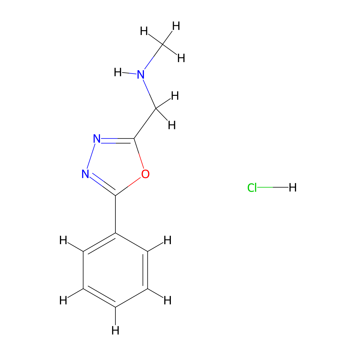Methyl((5-phenyl-1,3,4-oxadiazol-2-yl)methyl)amine hydrochloride molecular structure, CAS 1158371-89-1