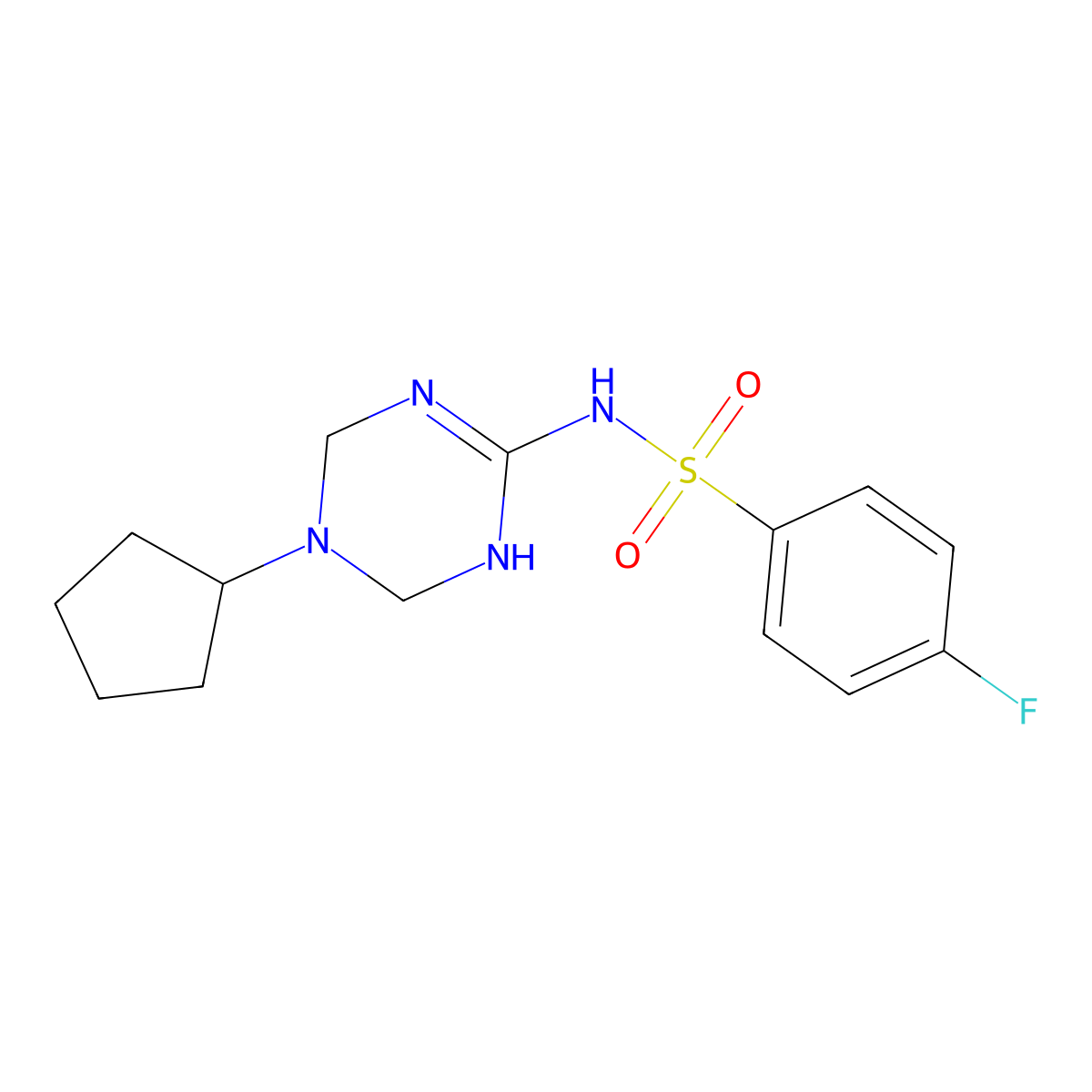 N-(5-cyclopentyl-1,4,5,6-tetrahydro-1,3,5-triazin-2-yl)-4-fluorobenzenesulfonamide molecular structure, CAS 1158373-07-9