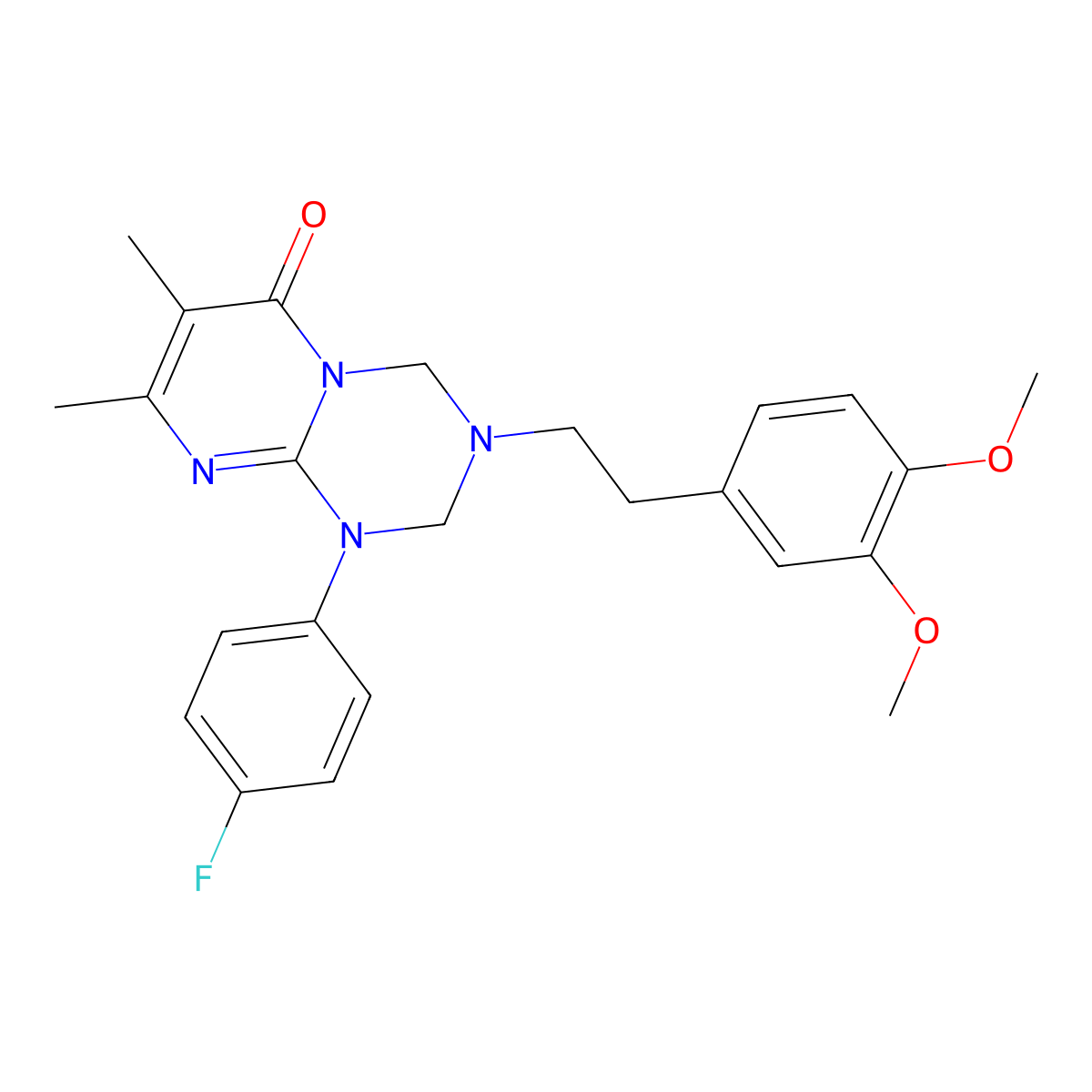 3-[2-(3,4-Dimethoxyphenyl)ethyl]-1-(4-fluorophenyl)-7,8-dimethyl-2,4-dihydropyrimido[1,2-a][1,3,5]triazin-6-one molecular structure, CAS 1158373-53-5
