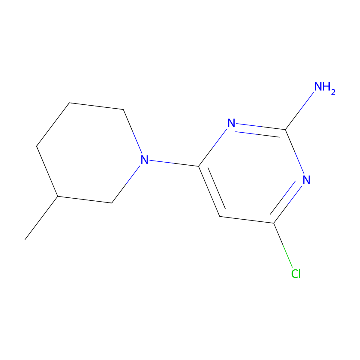 4-Chloro-6-(3-methylpiperidin-1-yl)pyrimidin-2-amine molecular structure, CAS 1158375-02-0