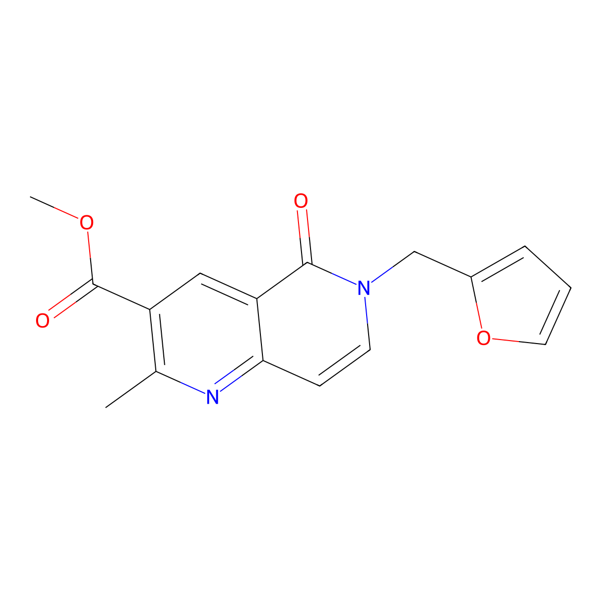 Methyl 6-(2-furylmethyl)-2-methyl-5-oxo-5,6-dihydro-1,6-naphthyridine-3-carboxylate molecular structure, CAS 1158379-66-8