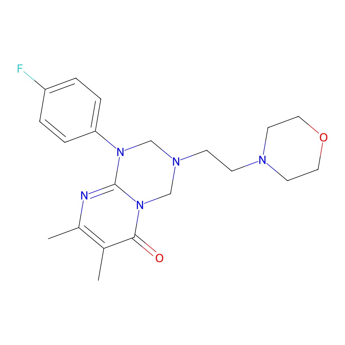 1-(4-fluorophenyl)-7,8-dimethyl-3-[2-(morpholin-4-yl)ethyl]-1,2,3,4-tetrahydro-6H-pyrimido[1,2-a][1,3,5]triazin-6-one molecular structure, CAS 1158388-34-1