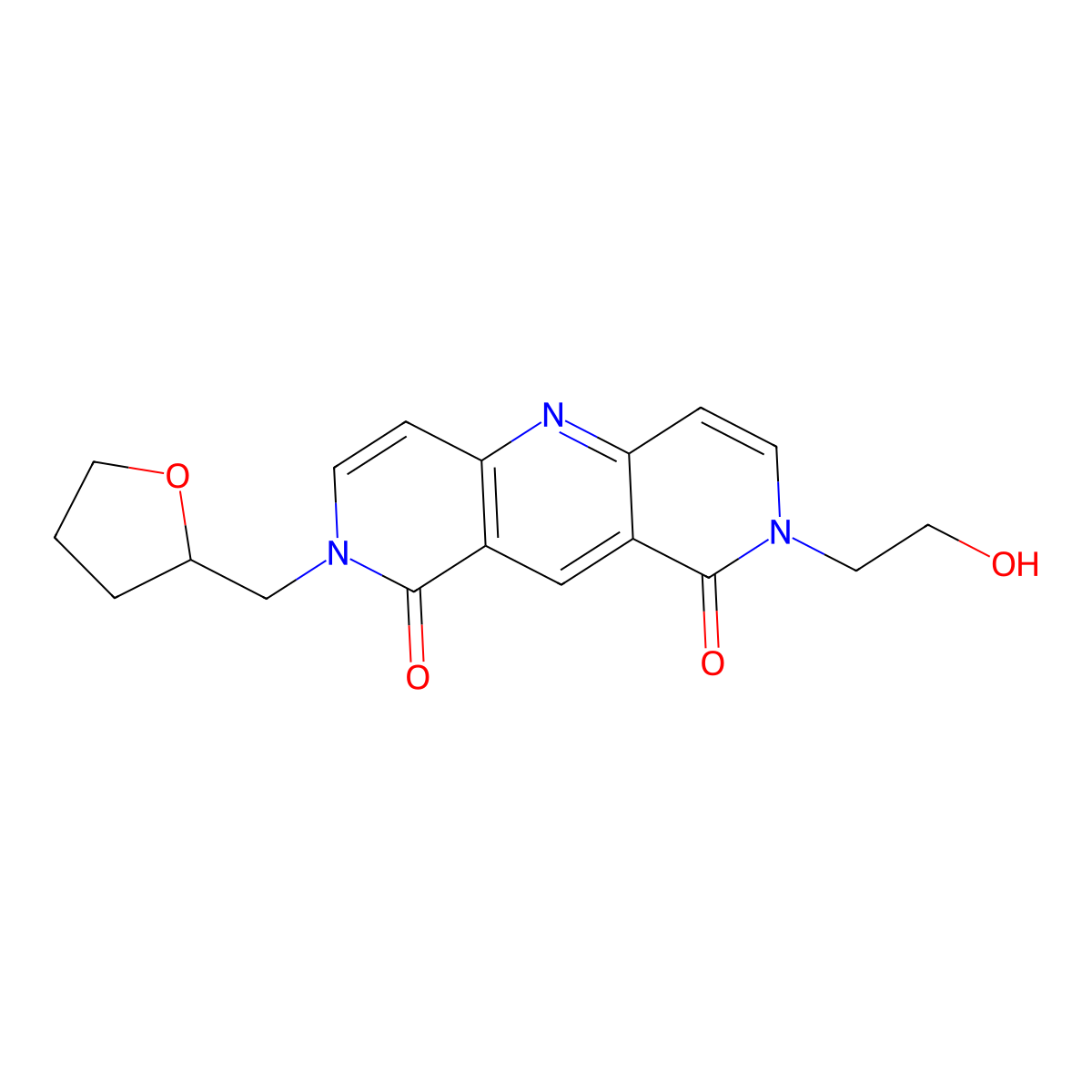 2-(2-hydroxyethyl)-8-(tetrahydrofuran-2-ylmethyl)pyrido[4,3-b][1,6]naphthyridine-1,9(2H,8H)-dione molecular structure, CAS 1158388-48-7