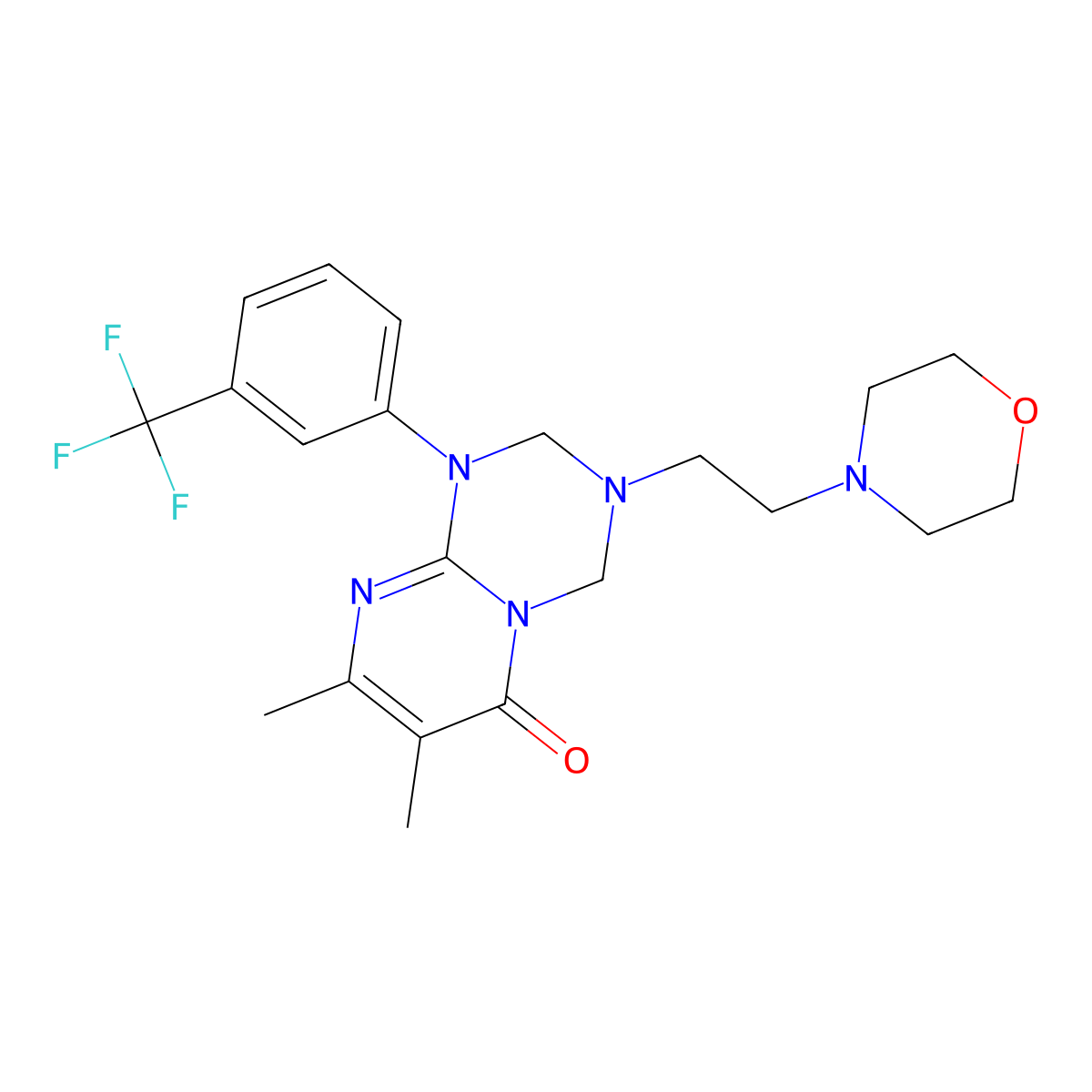 7,8-dimethyl-3-[2-(morpholin-4-yl)ethyl]-1-[3-(trifluoromethyl)phenyl]-1,2,3,4-tetrahydro-6H-pyrimido[1,2-a][1,3,5]triazin-6-one molecular structure, CAS 1158393-13-5