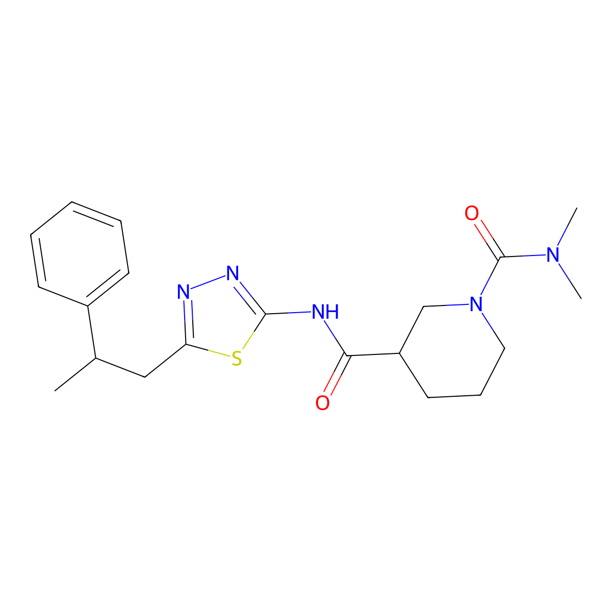 N~1~,N~1~-dimethyl-N~3~-[5-(2-phenylpropyl)-1,3,4-thiadiazol-2-yl]piperidine-1,3-dicarboxamide molecular structure, CAS 1158394-16-1
