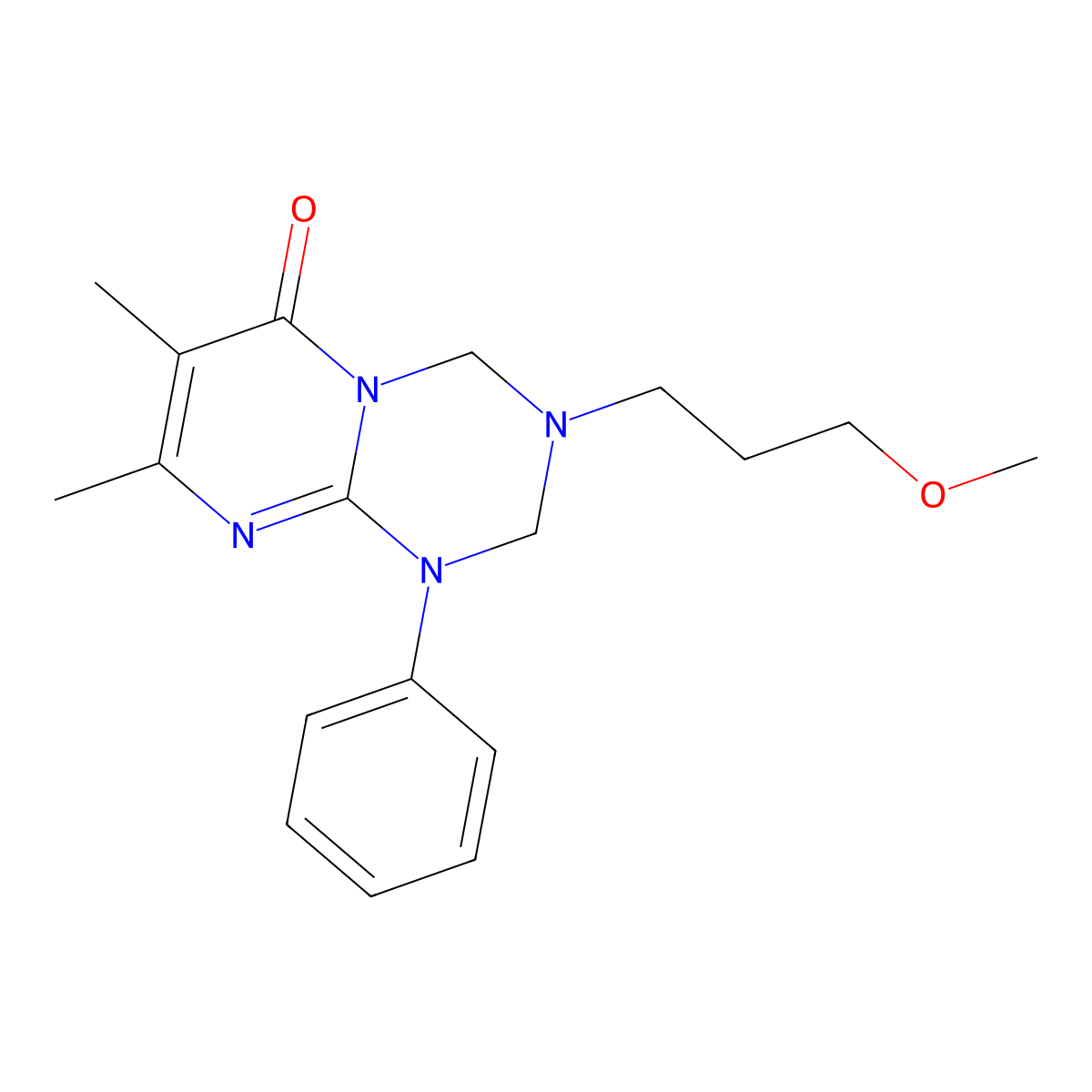 3-(3-methoxypropyl)-7,8-dimethyl-1-phenyl-1,2,3,4-tetrahydro-6H-pyrimido[1,2-a][1,3,5]triazin-6-one molecular structure, CAS 1158394-56-9