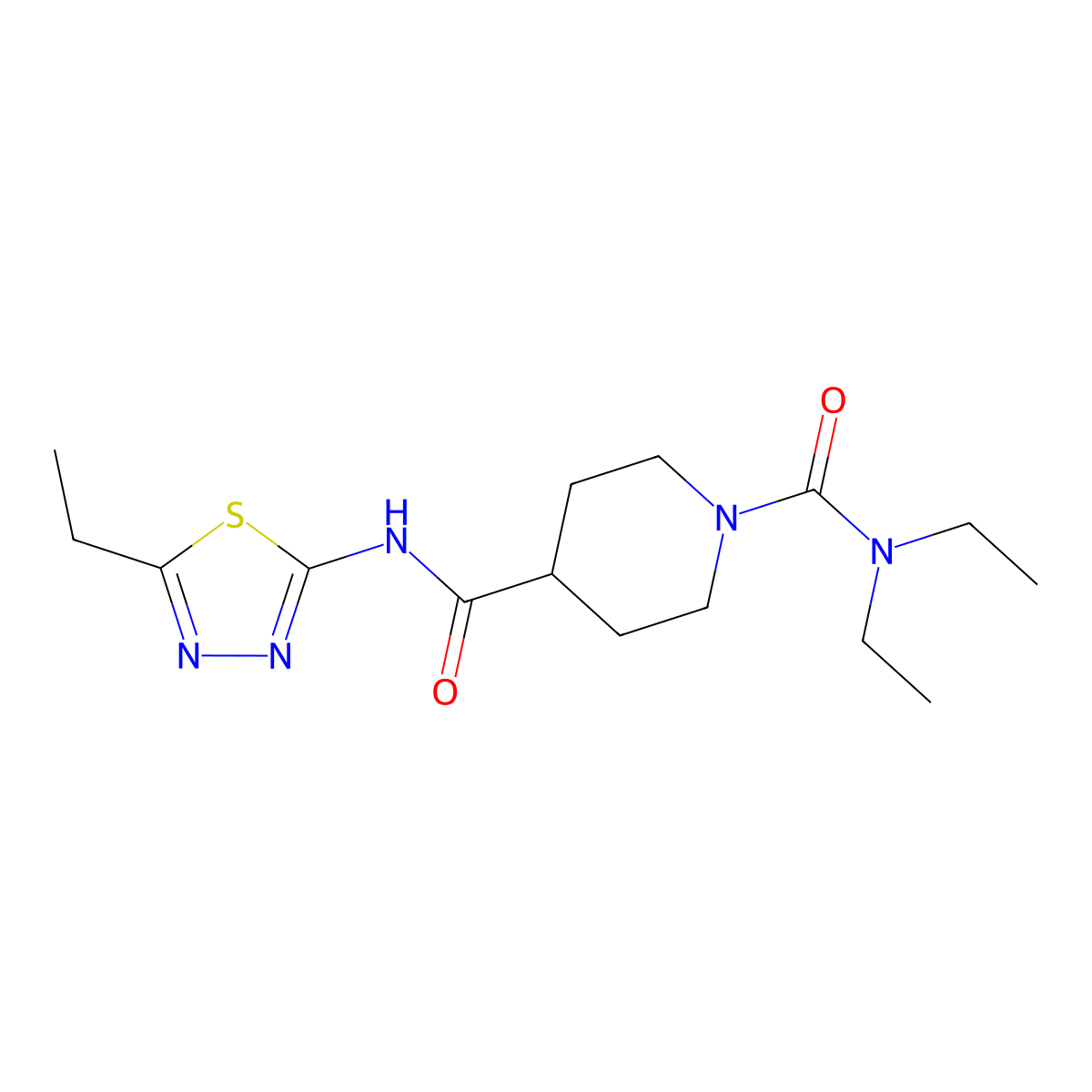 N~1~,N~1~-diethyl-N~4~-(5-ethyl-1,3,4-thiadiazol-2-yl)piperidine-1,4-dicarboxamide molecular structure, CAS 1158400-18-0