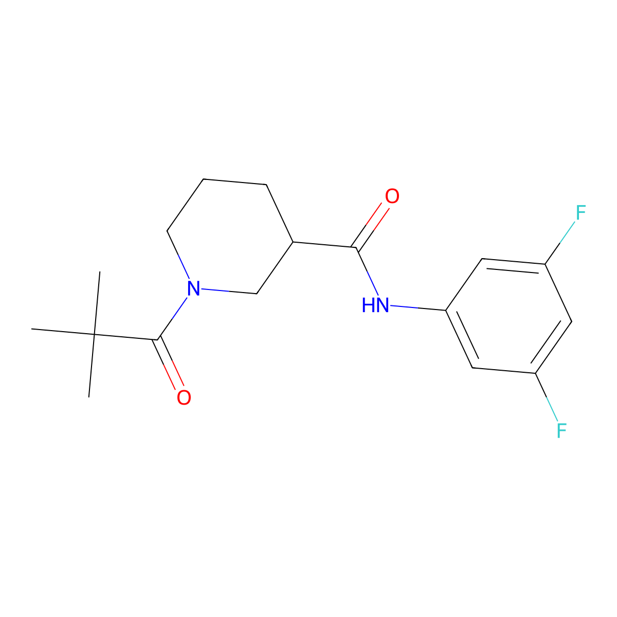 N-(3,5-difluorophenyl)-1-(2,2-dimethylpropanoyl)piperidine-3-carboxamide molecular structure, CAS 1158405-23-2