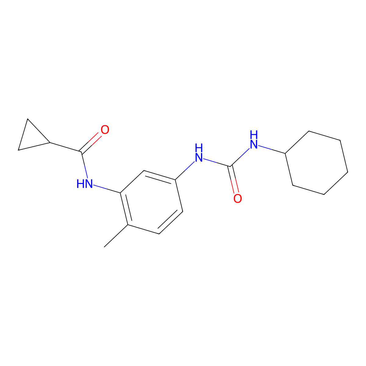 N-(5-{[(cyclohexylamino)carbonyl]amino}-2-methylphenyl)cyclopropanecarboxamide molecular structure, CAS 1158406-29-1