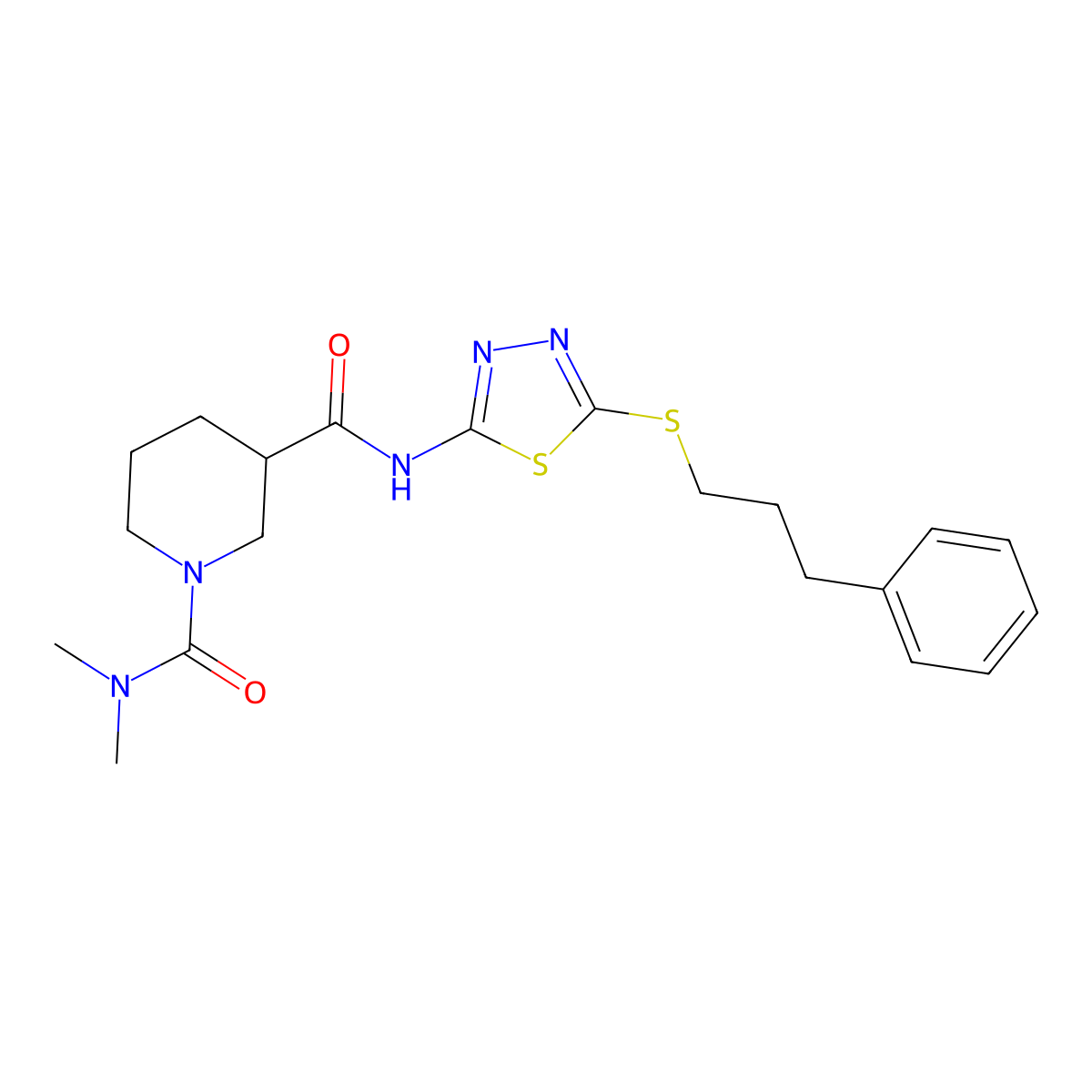 N~1~,N~1~-dimethyl-N~3~-{5-[(3-phenylpropyl)sulfanyl]-1,3,4-thiadiazol-2-yl}piperidine-1,3-dicarboxamide molecular structure, CAS 1158414-25-5