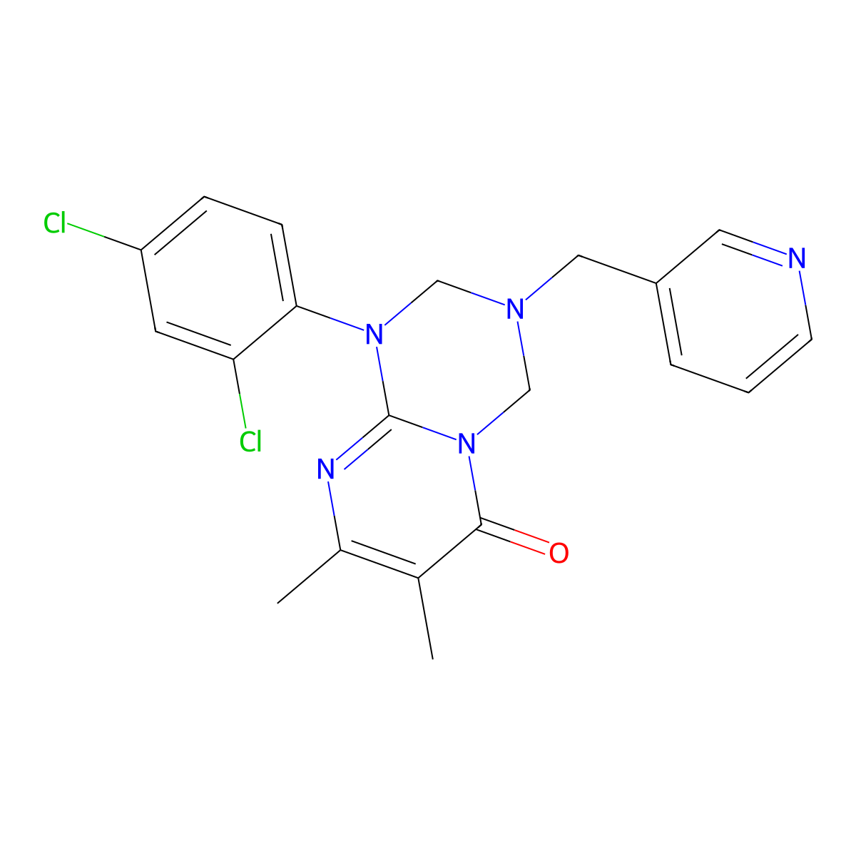 1-(2,4-dichlorophenyl)-7,8-dimethyl-3-(pyridin-3-ylmethyl)-1,2,3,4-tetrahydro-6H-pyrimido[1,2-a][1,3,5]triazin-6-one molecular structure, CAS 1158414-91-5