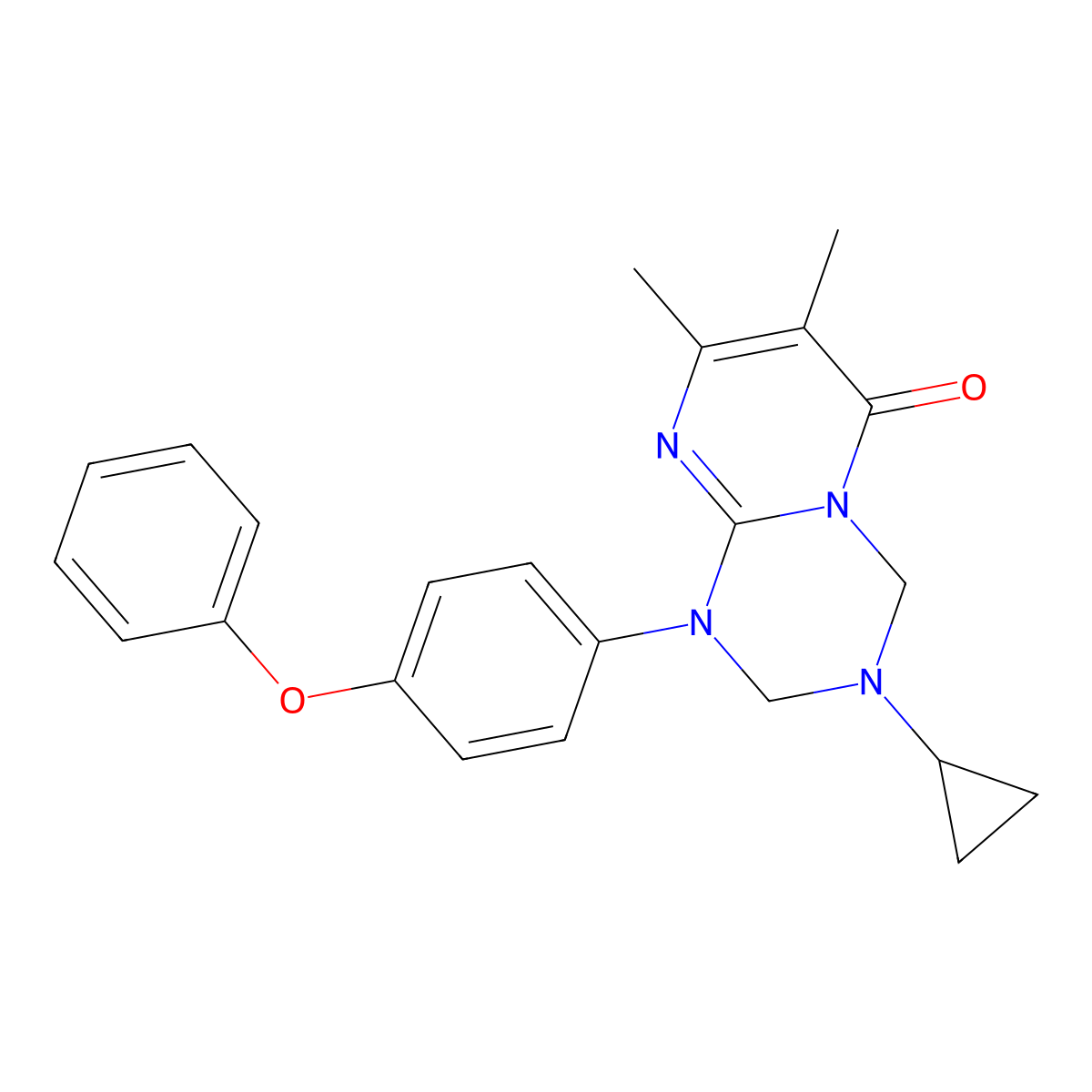 3-cyclopropyl-7,8-dimethyl-1-(4-phenoxyphenyl)-1,2,3,4-tetrahydro-6H-pyrimido[1,2-a][1,3,5]triazin-6-one molecular structure, CAS 1158416-80-8