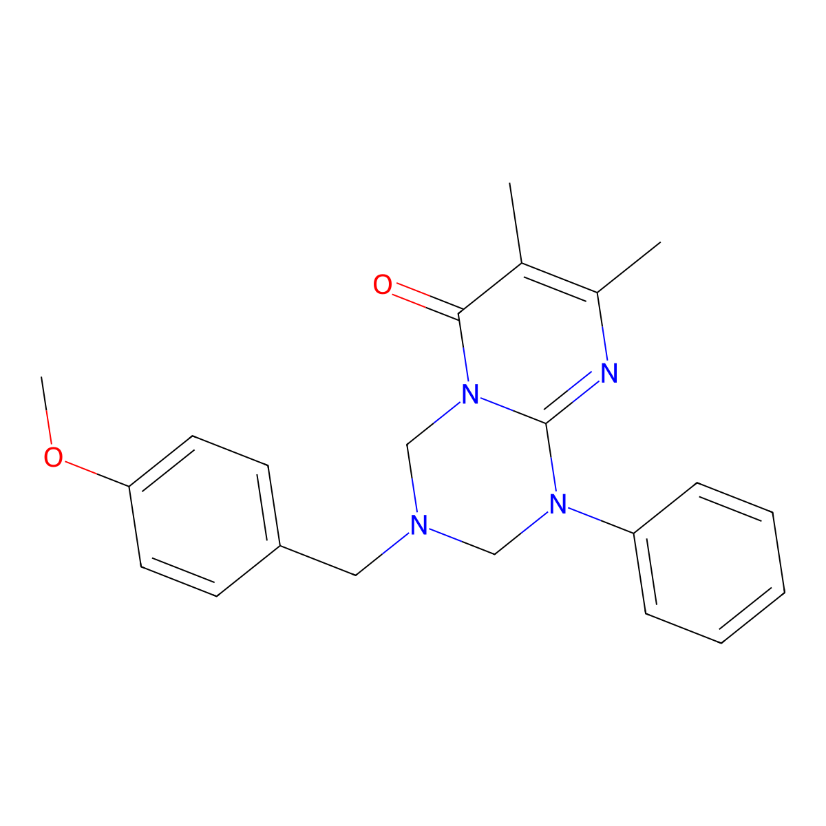 3-(4-methoxybenzyl)-7,8-dimethyl-1-phenyl-1,2,3,4-tetrahydro-6H-pyrimido[1,2-a][1,3,5]triazin-6-one molecular structure, CAS 1158417-27-6