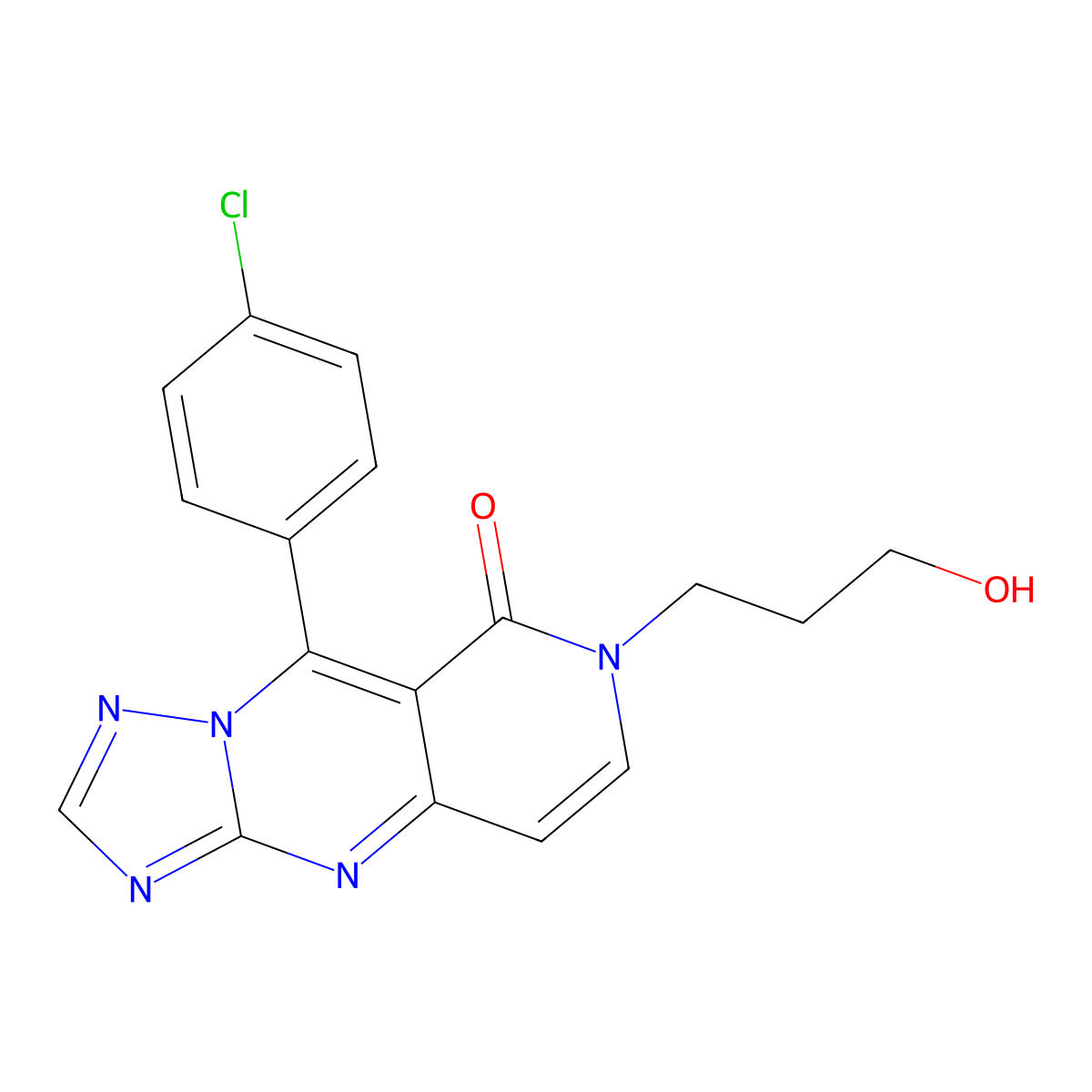 9-(4-chlorophenyl)-7-(3-hydroxypropyl)pyrido[4,3-d][1,2,4]triazolo[1,5-a]pyrimidin-8(7H)-one molecular structure, CAS 1158420-93-9