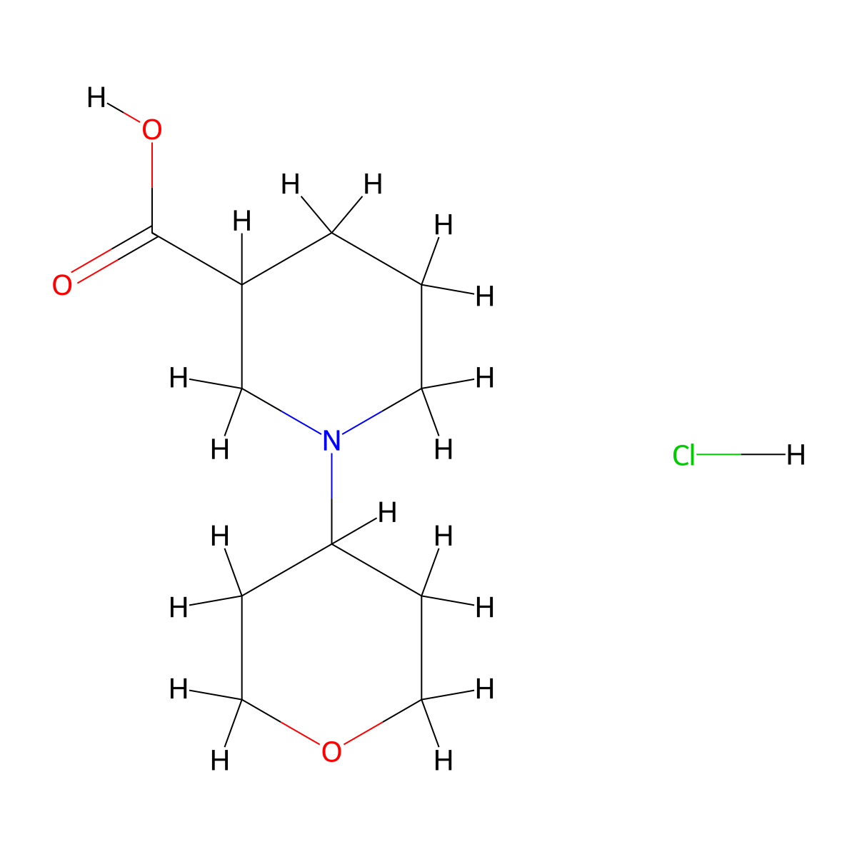 1-(tetrahydro-2H-pyran-4-yl)piperidine-3-carboxylic acid hydrochloride molecular structure, CAS 1158422-53-7