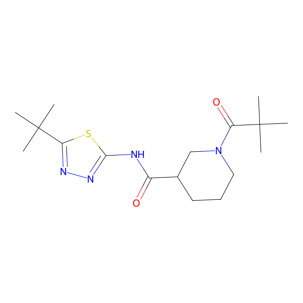 N-(5-tert-butyl-1,3,4-thiadiazol-2-yl)-1-(2,2-dimethylpropanoyl)piperidine-3-carboxamide molecular structure, CAS 1158422-56-0