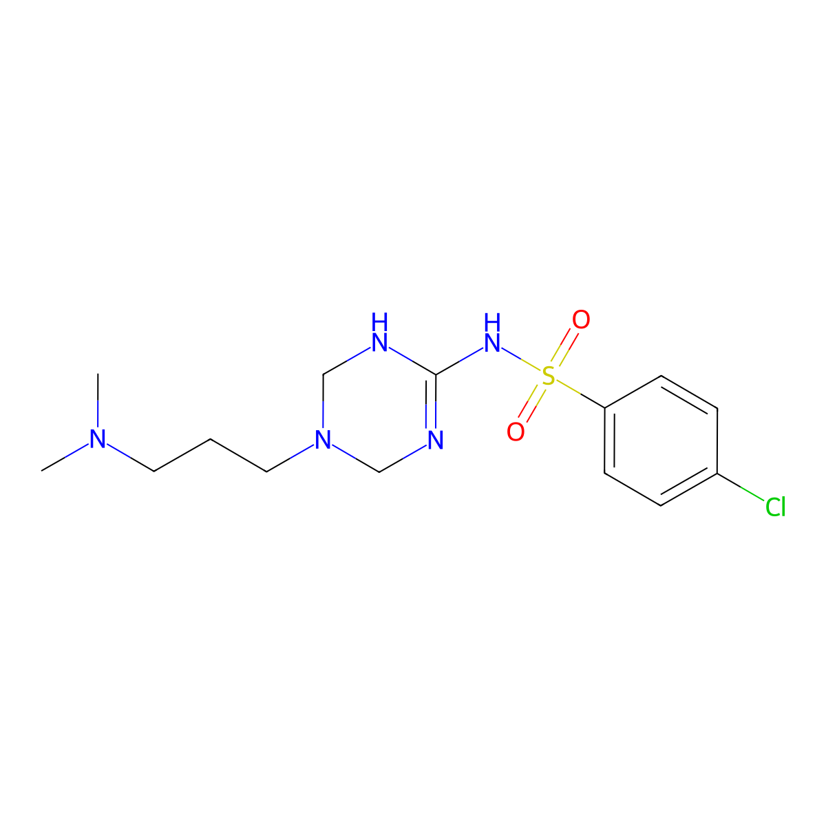 4-chloro-N-{5-[3-(dimethylamino)propyl]-1,4,5,6-tetrahydro-1,3,5-triazin-2-yl}benzenesulfonamide molecular structure, CAS 1158425-62-7