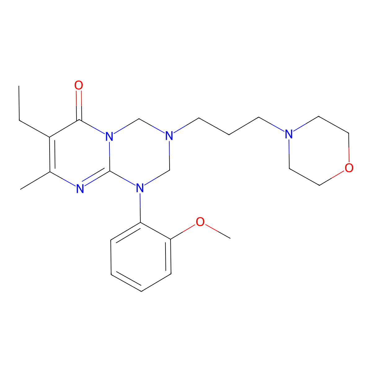 7-ethyl-1-(2-methoxyphenyl)-8-methyl-3-[3-(morpholin-4-yl)propyl]-1,2,3,4-tetrahydro-6H-pyrimido[1,2-a][1,3,5]triazin-6-one molecular structure, CAS 1158429-41-4