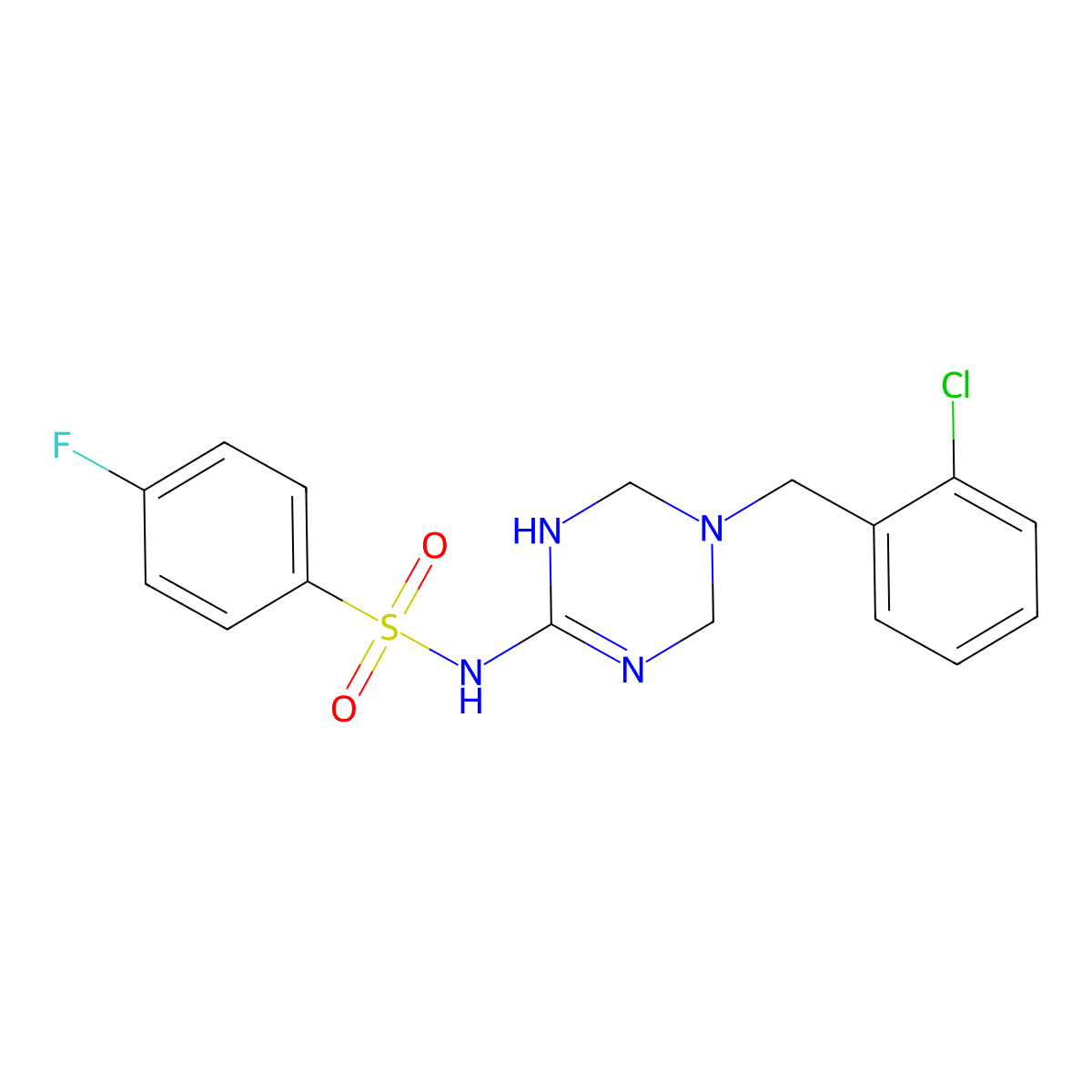 N-[5-(2-chlorobenzyl)-1,4,5,6-tetrahydro-1,3,5-triazin-2-yl]-4-fluorobenzenesulfonamide molecular structure, CAS 1158432-77-9