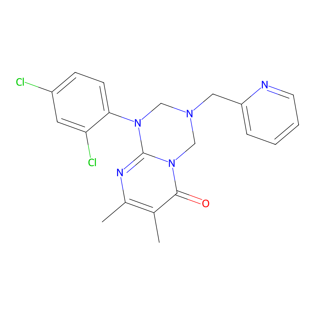 1-(2,4-dichlorophenyl)-7,8-dimethyl-3-(pyridin-2-ylmethyl)-1,2,3,4-tetrahydro-6H-pyrimido[1,2-a][1,3,5]triazin-6-one molecular structure, CAS 1158434-52-6
