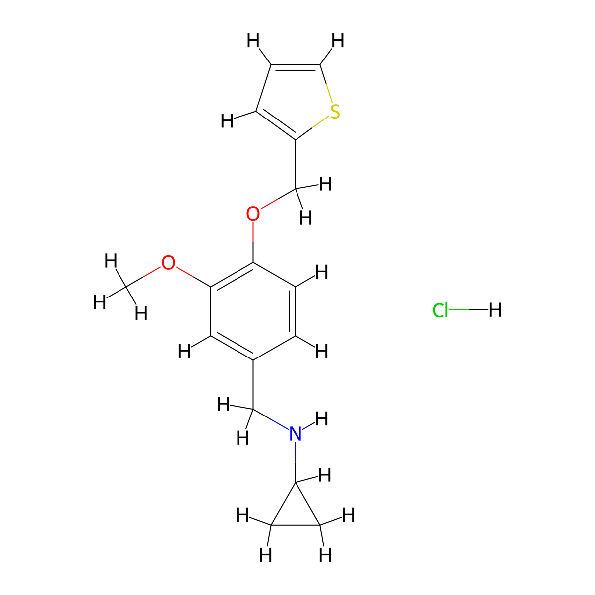 N-(3-Methoxy-4-(thiophen-2-ylmethoxy)benzyl)cyclopropanamine hydrochloride molecular structure, CAS 1158435-00-7