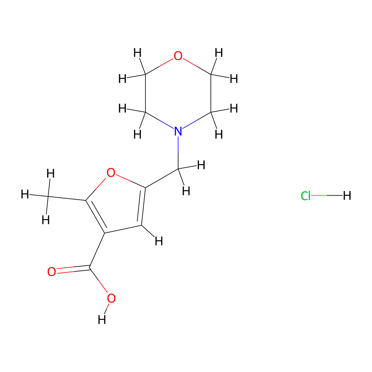 2-Methyl-5-morpholin-4-ylmethyl-furan-3-carboxylic acid hydrochloride molecular structure, CAS 1158444-01-9