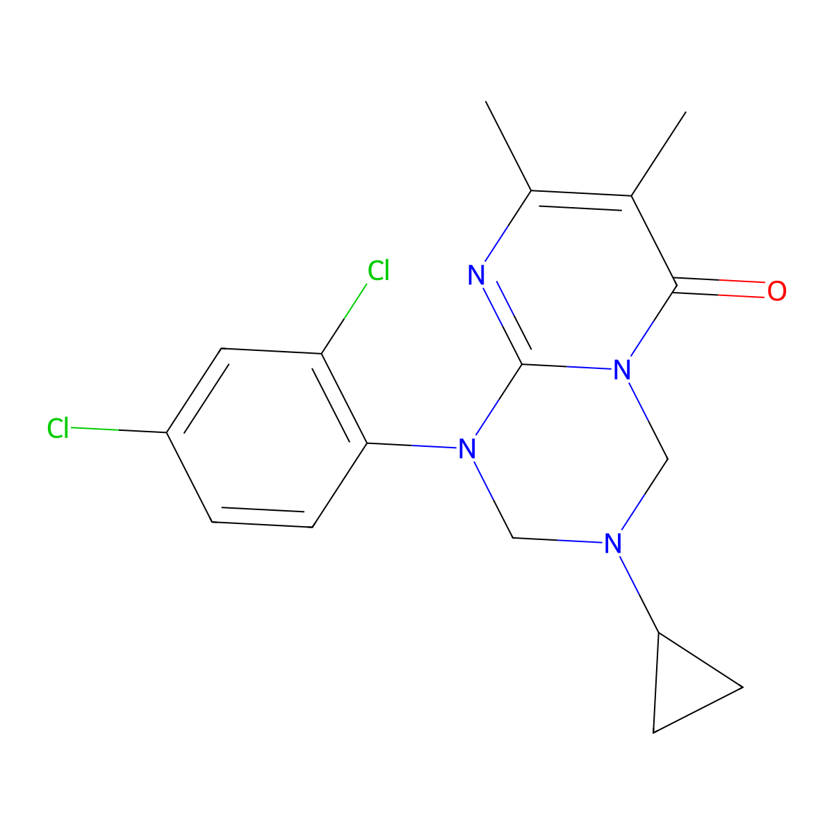 3-cyclopropyl-1-(2,4-dichlorophenyl)-7,8-dimethyl-1,2,3,4-tetrahydro-6H-pyrimido[1,2-a][1,3,5]triazin-6-one molecular structure, CAS 1158446-48-0